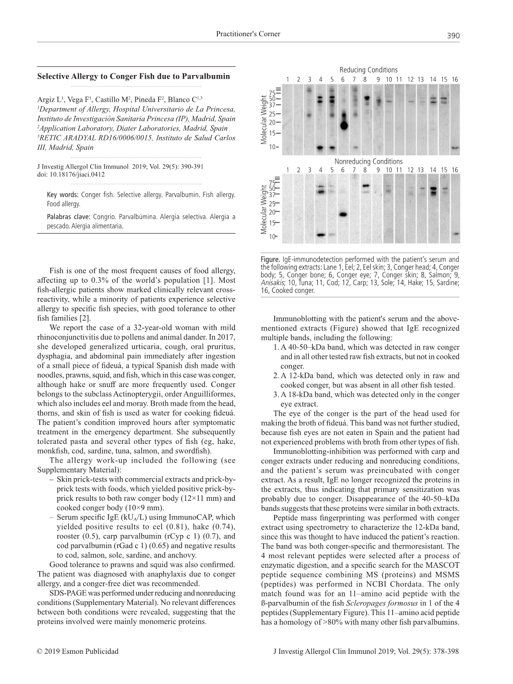 Selective Allergy to Conger Fish Due to Parvalbumin 1 2 3 4 5 6 7 8 9 10 11 12 13 14 15 16