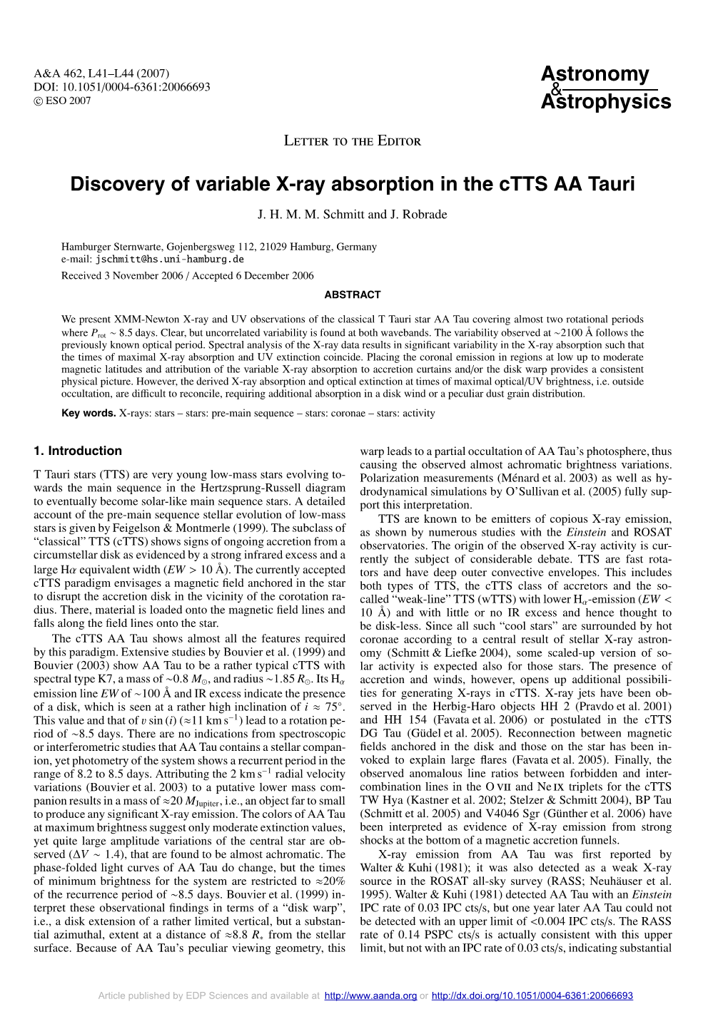 Discovery of Variable X-Ray Absorption in the Ctts AA Tauri J