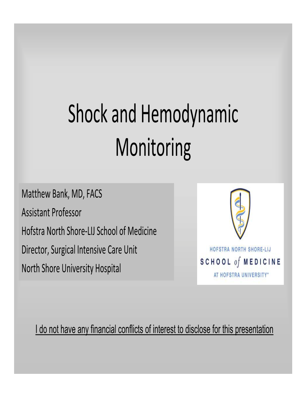 Shock and Hemodynamic Monitoring