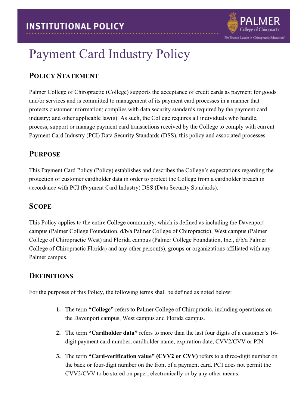 Payment Card Industry Policy