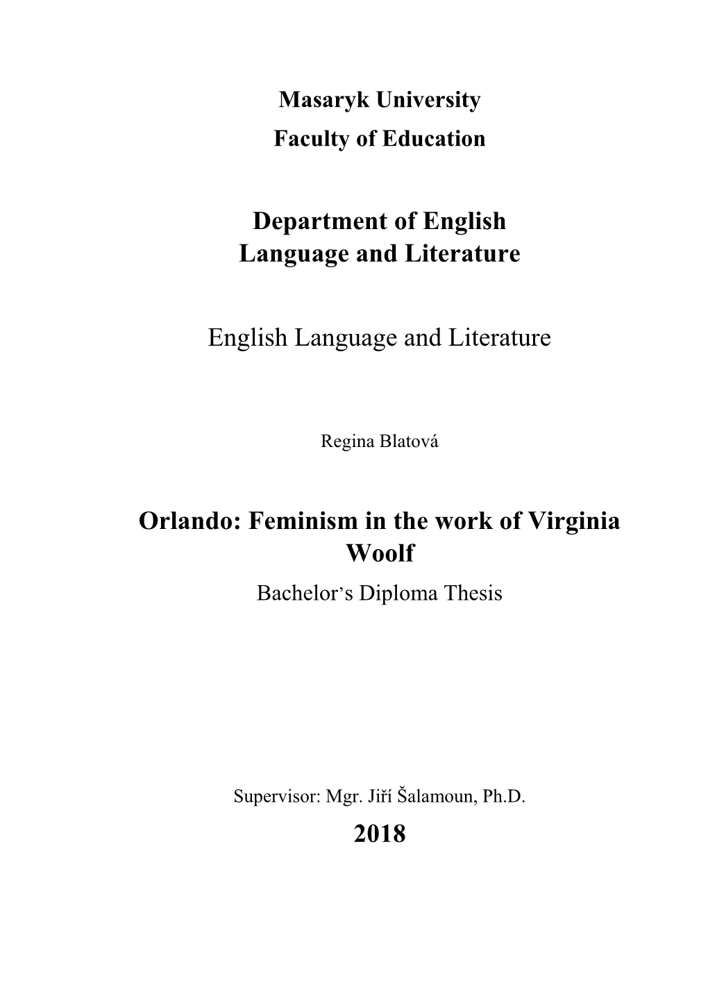 Feminism in the Work of Virginia Woolf 20