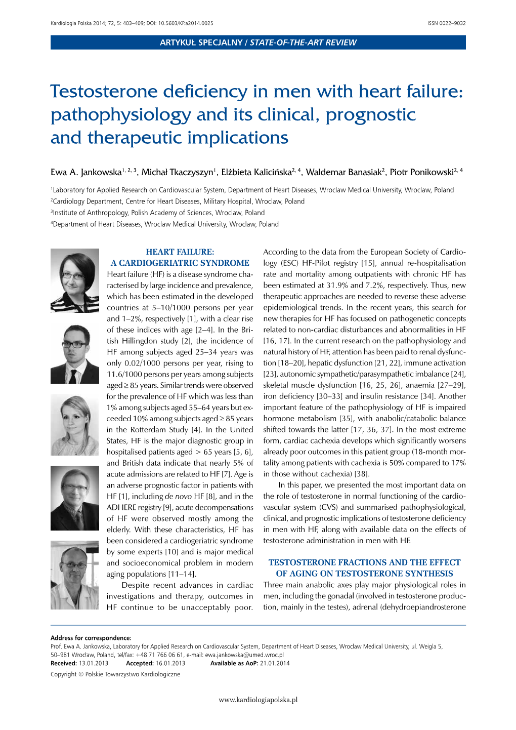 Testosterone Deficiency in Men with Heart Failure: Pathophysiology and Its Clinical, Prognostic and Therapeutic Implications