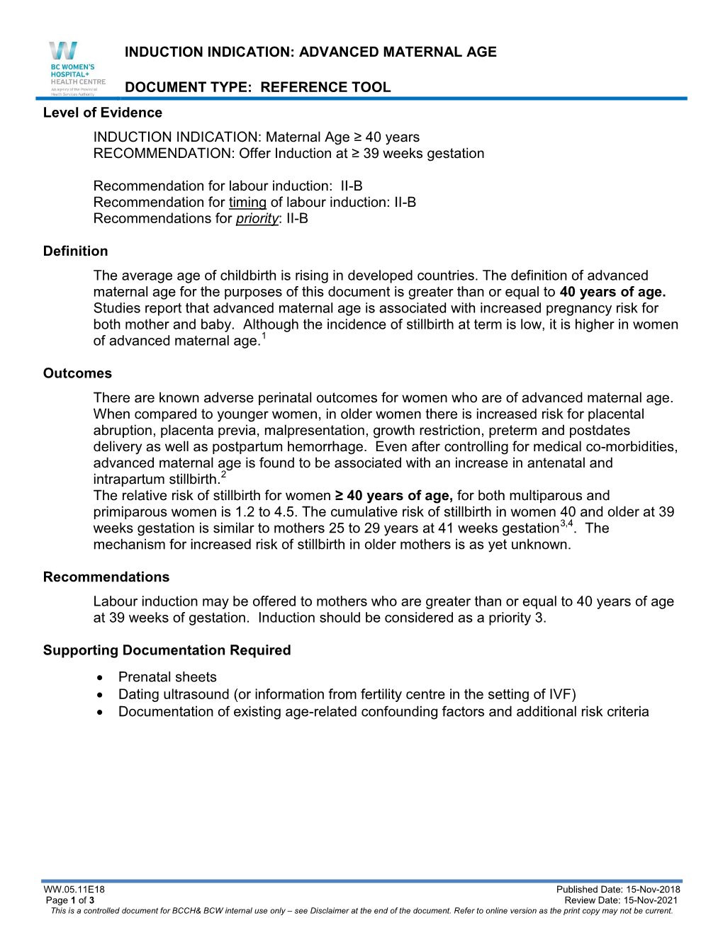 Induction Indication: Advanced Maternal Age