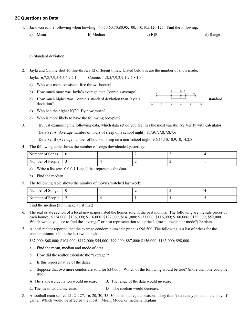 Questions on Data