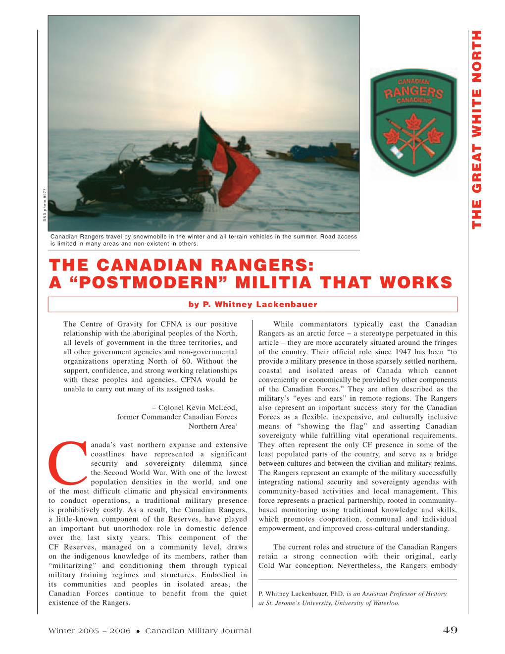 The Canadian Rangers: a “Postmodern” Militia That Works