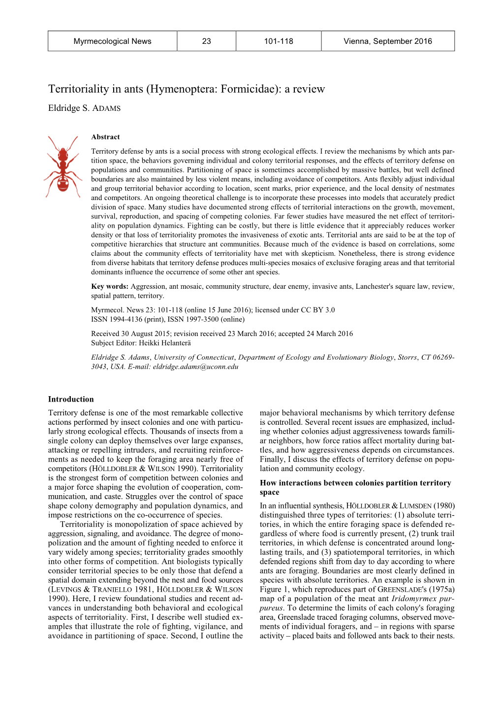 Territoriality in Ants (Hymenoptera: Formicidae): a Review