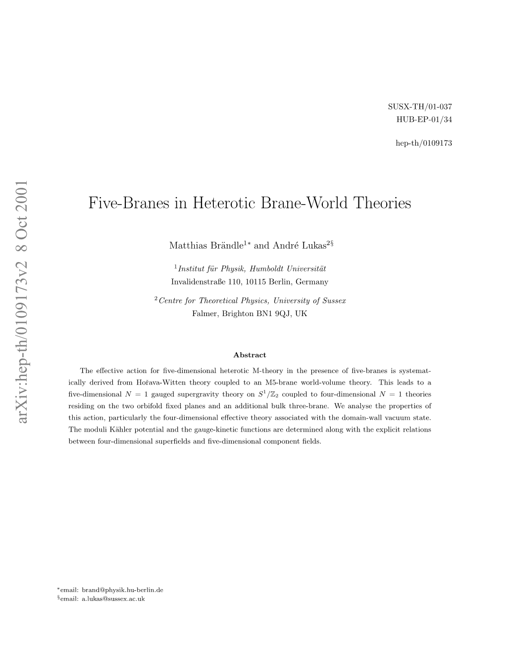 Five-Branes in Heterotic Brane-World Theories