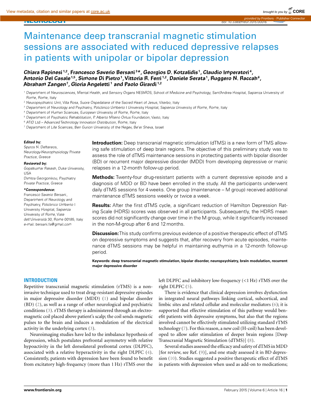 Maintenance Deep Transcranial Magnetic Stimulation Sessions Are Associated with Reduced Depressive Relapses in Patients with Unipolar Or Bipolar Depression