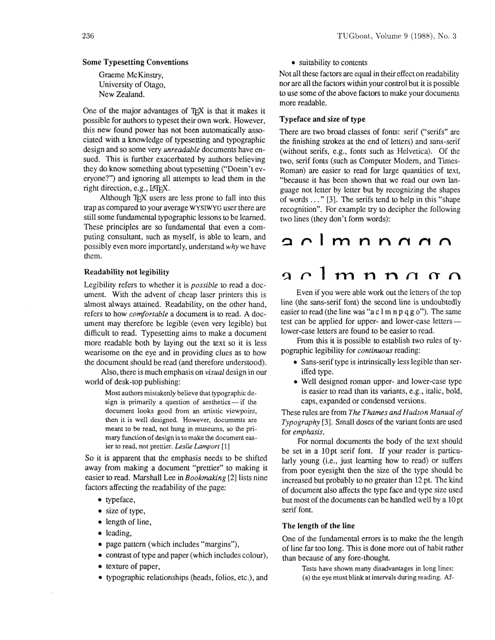 236 Tugboat, Volume 9 (1988), No. 3 Some Typesetting Conventions