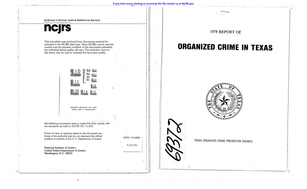 ORGANIZED CRIME in TEXAS This Frame May Be Used to Evaluate the Document Quality