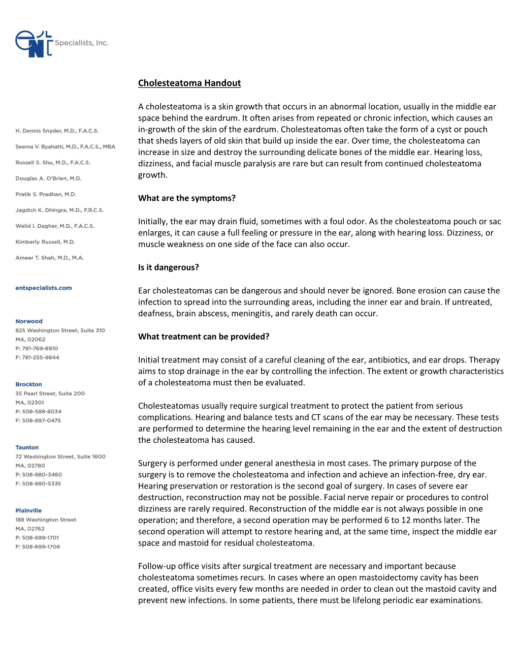 Cholesteatoma Handout