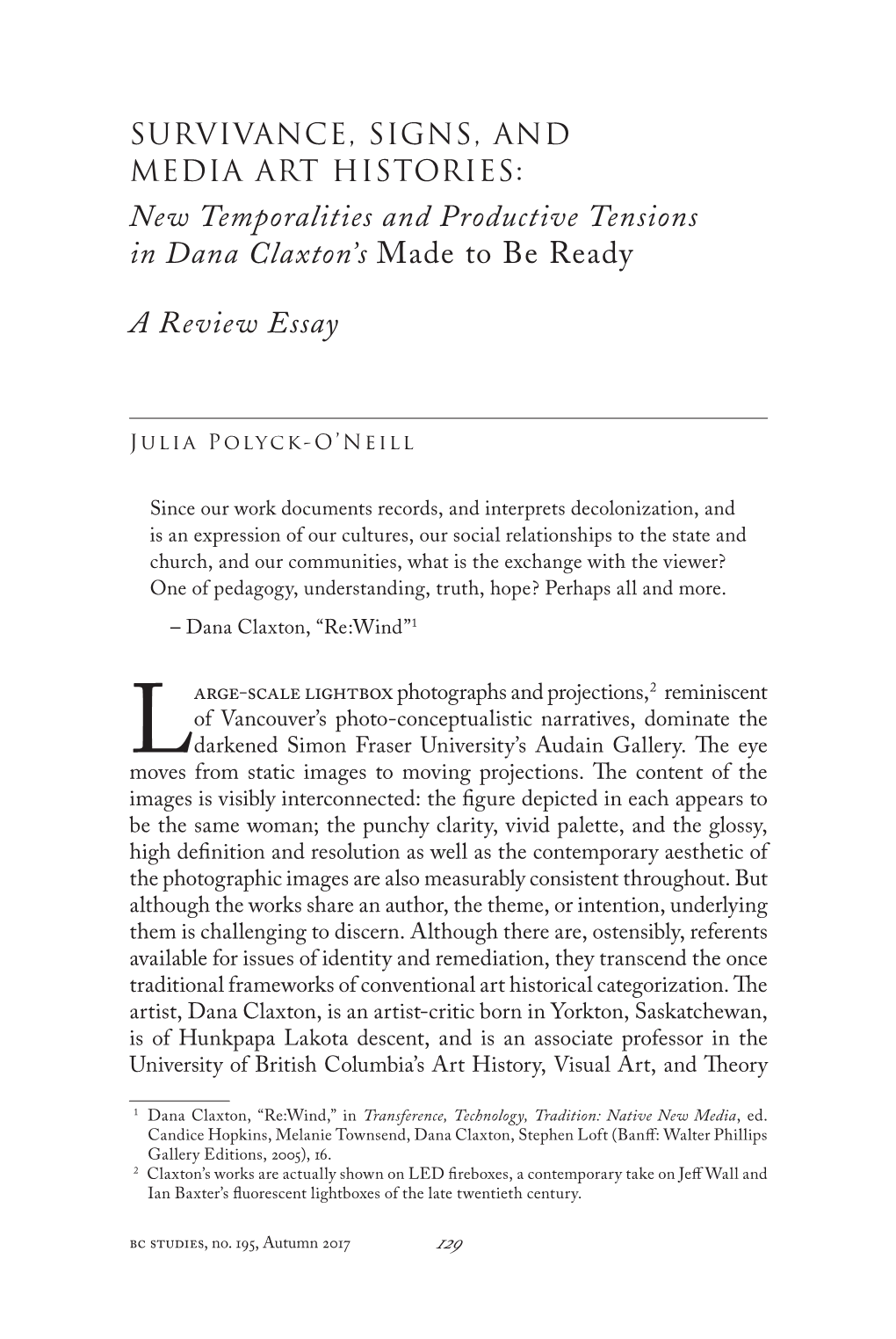 New Temporalities and Productive Tensions in Dana Claxton's Made to Be Ready a Review Essay