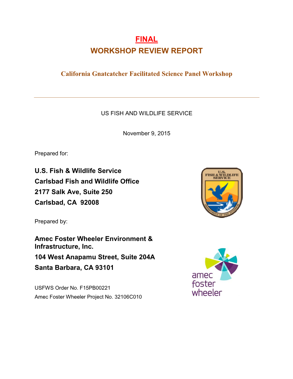 Final Summary Report for California Gnatcatcher Science Panel Workshop