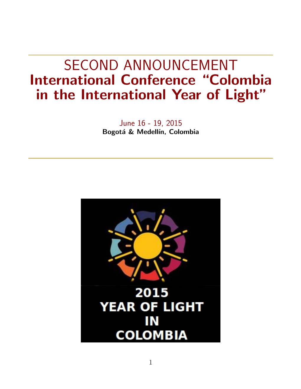 Second Circular Conference Colombia in the IYL 2015