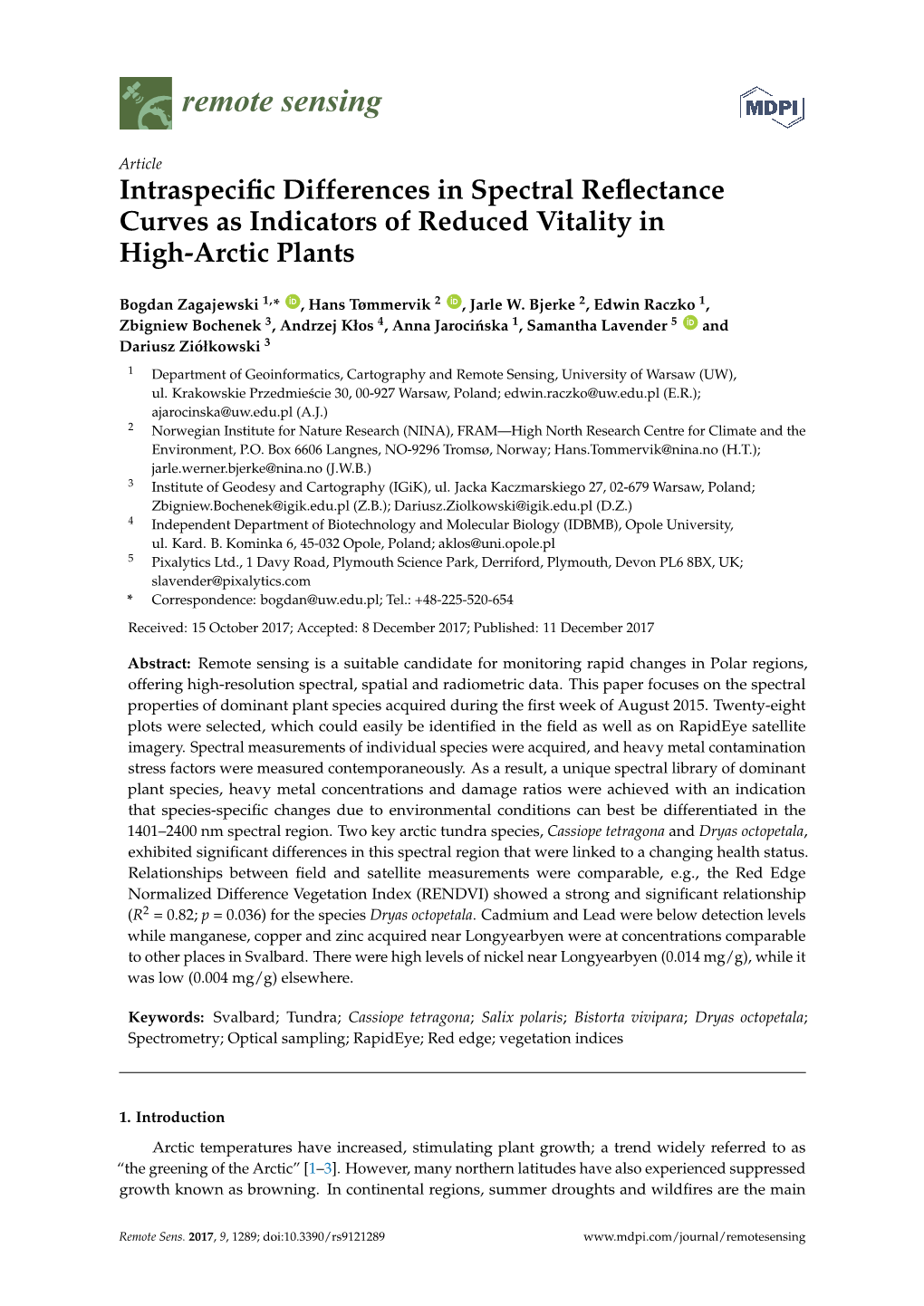 Intraspecific Differences in Spectral Reflectance Curves As Indicators Of