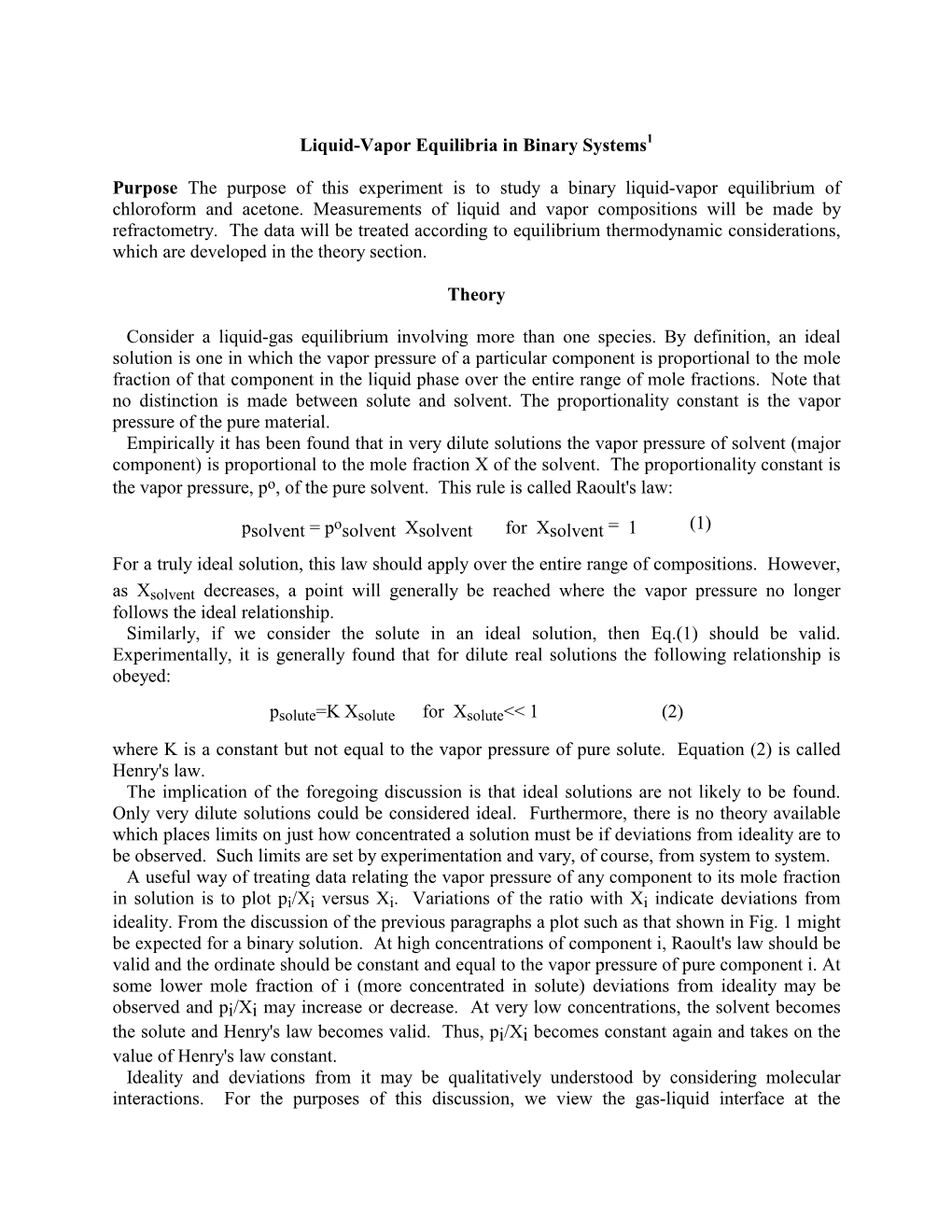 Liquid-Vapor Equilibrium in a Binary System