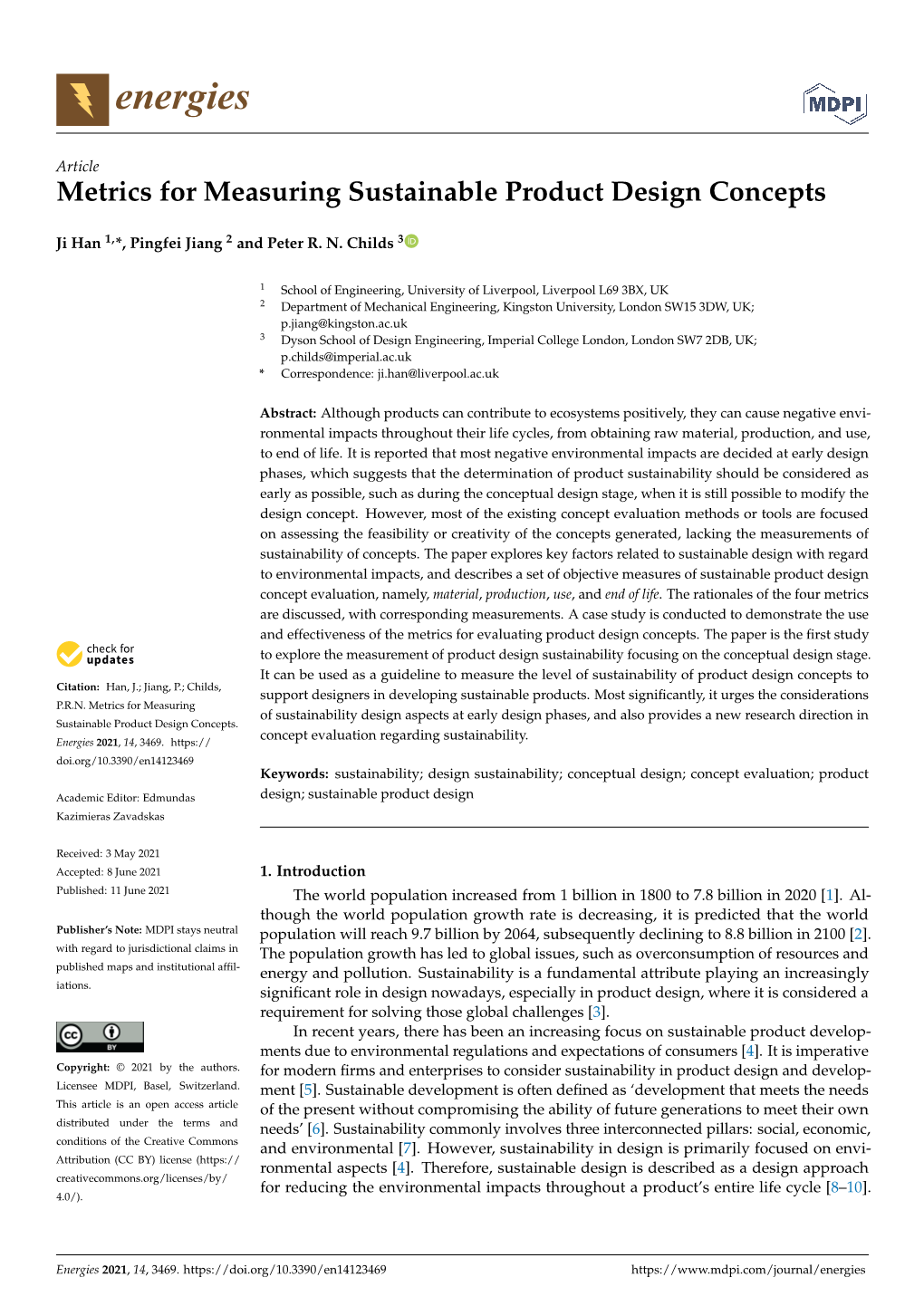 Metrics for Measuring Sustainable Product Design Concepts