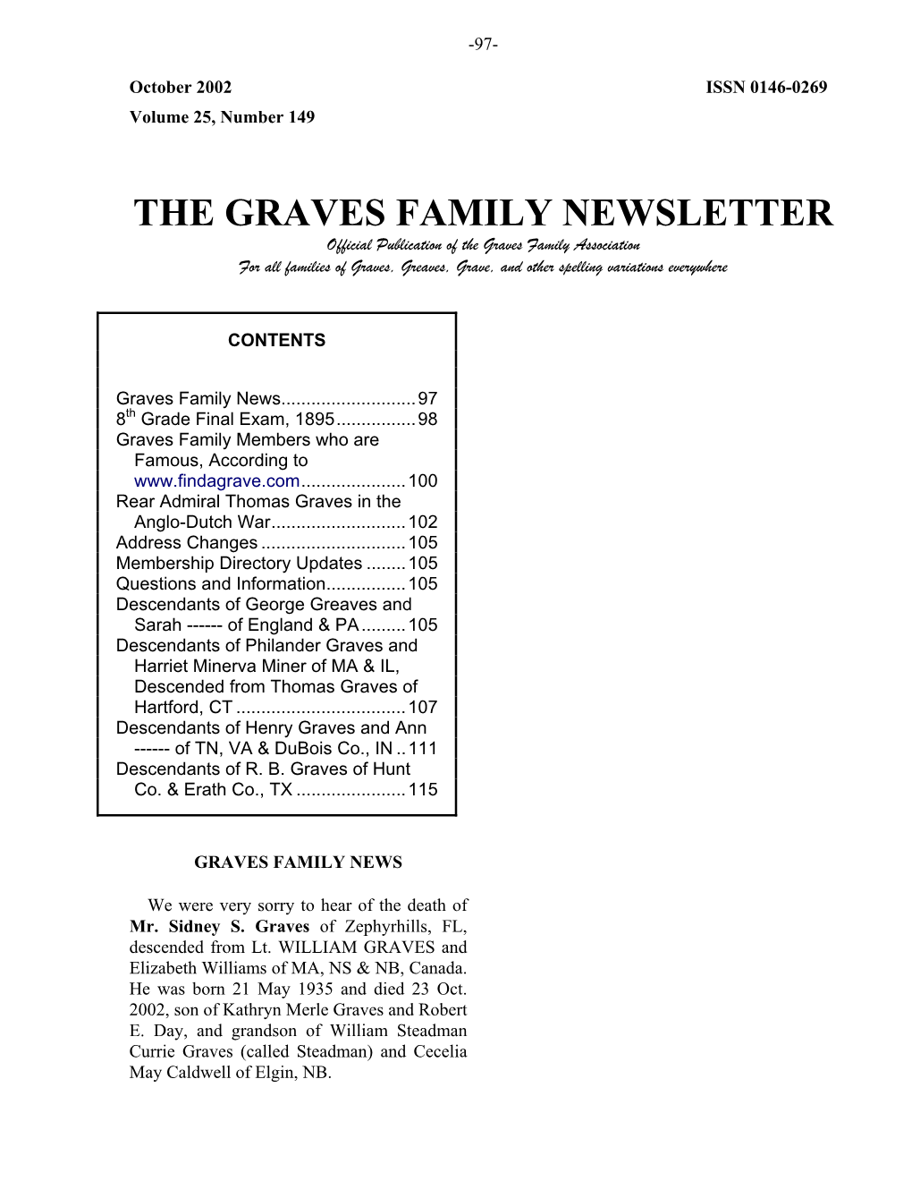 The Graves Family Newsletter