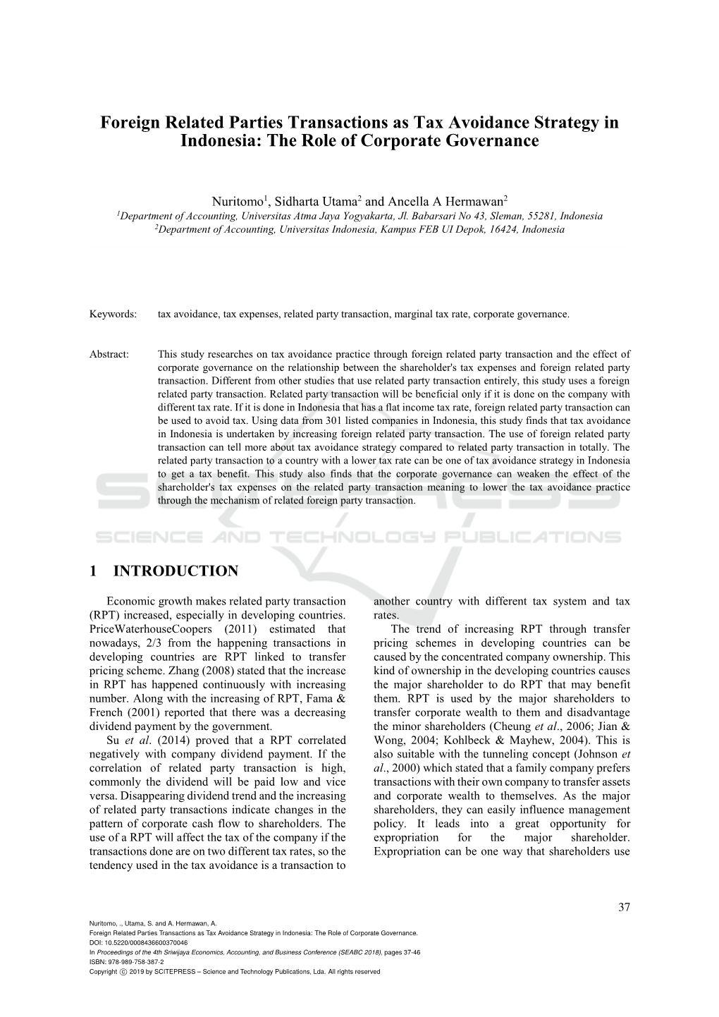 Foreign Related Parties Transactions As Tax Avoidance Strategy in Indonesia: the Role of Corporate Governance