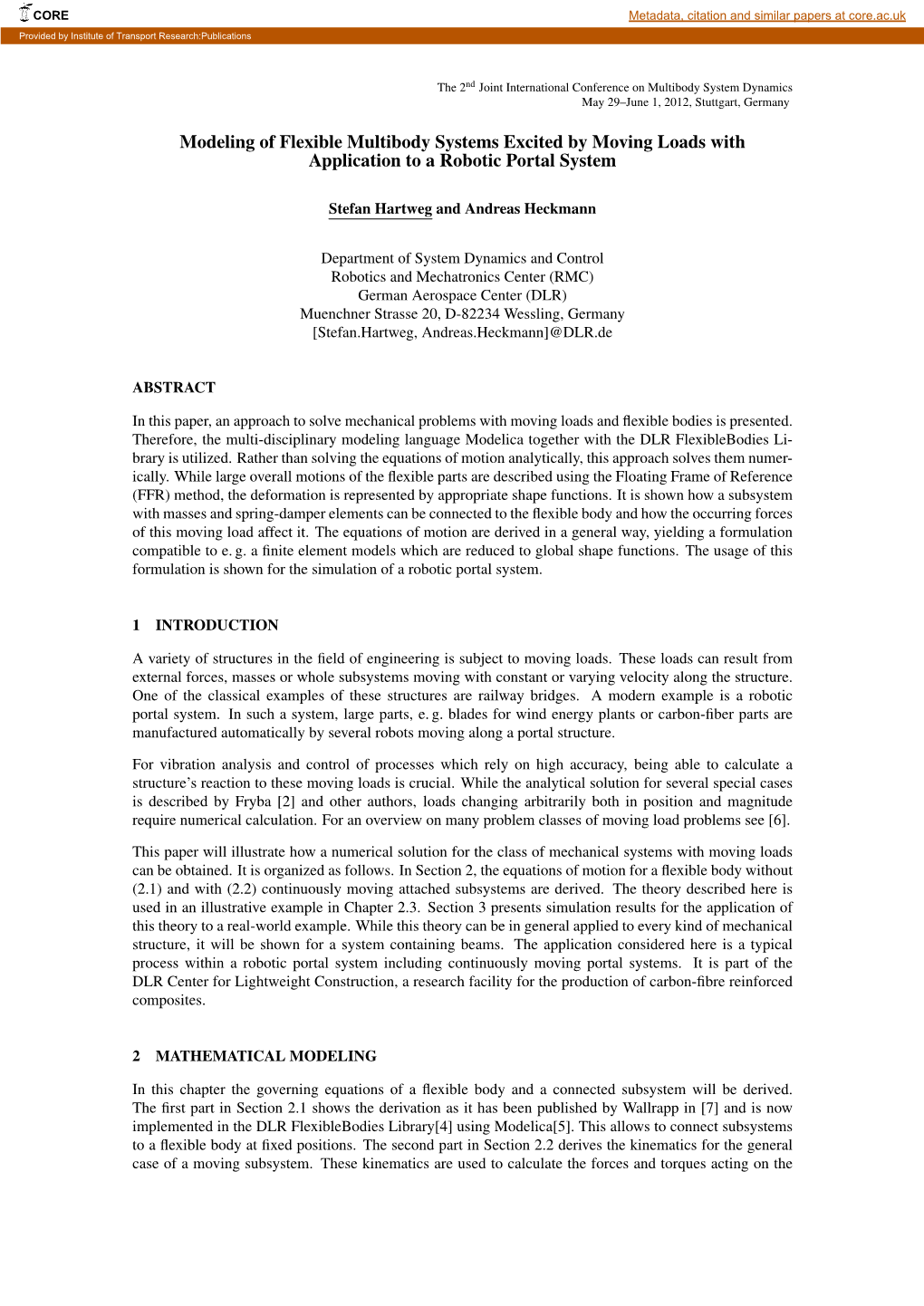 Modeling of Flexible Multibody Systems Excited by Moving Loads with Application to a Robotic Portal System