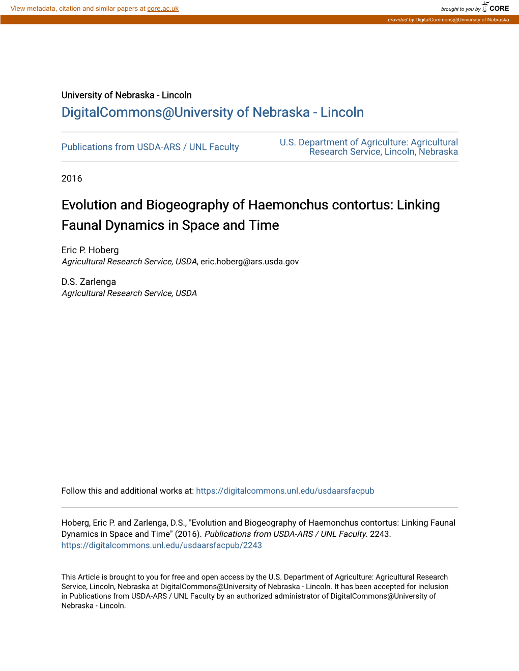 Evolution and Biogeography of Haemonchus Contortus: Linking Faunal Dynamics in Space and Time