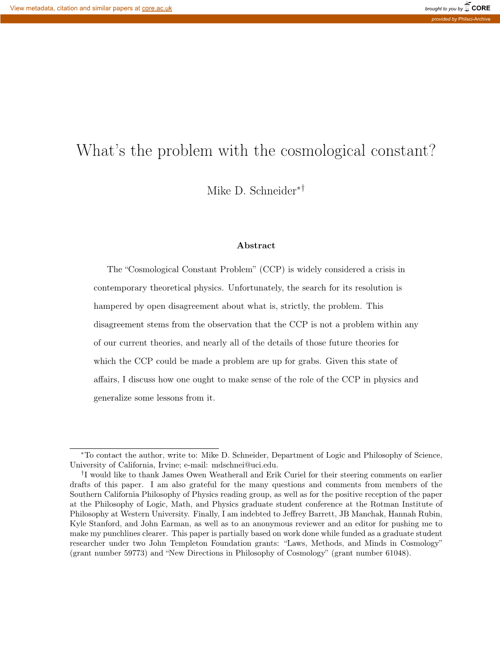 What's the Problem with the Cosmological Constant?