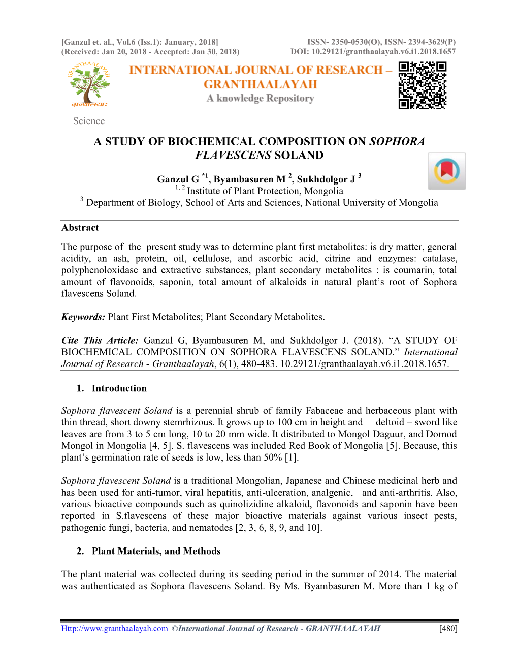 A Study of Biochemical Composition on Sophora Flavescens Soland