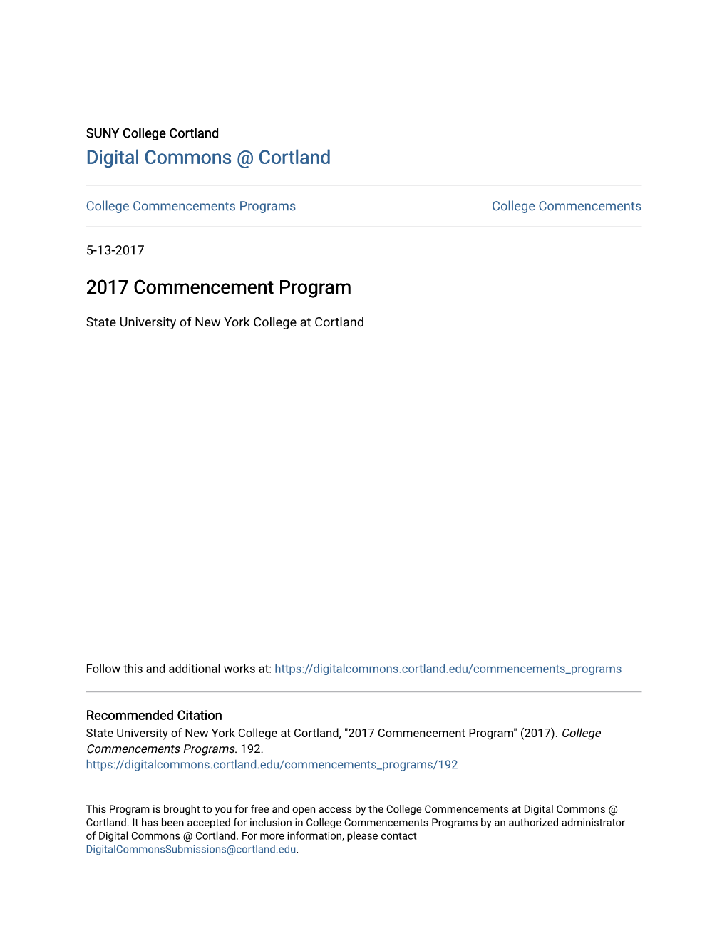 2017 Commencement Program