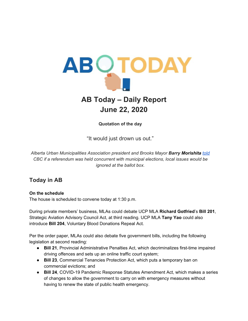 AB Today – Daily Report June 22, 2020