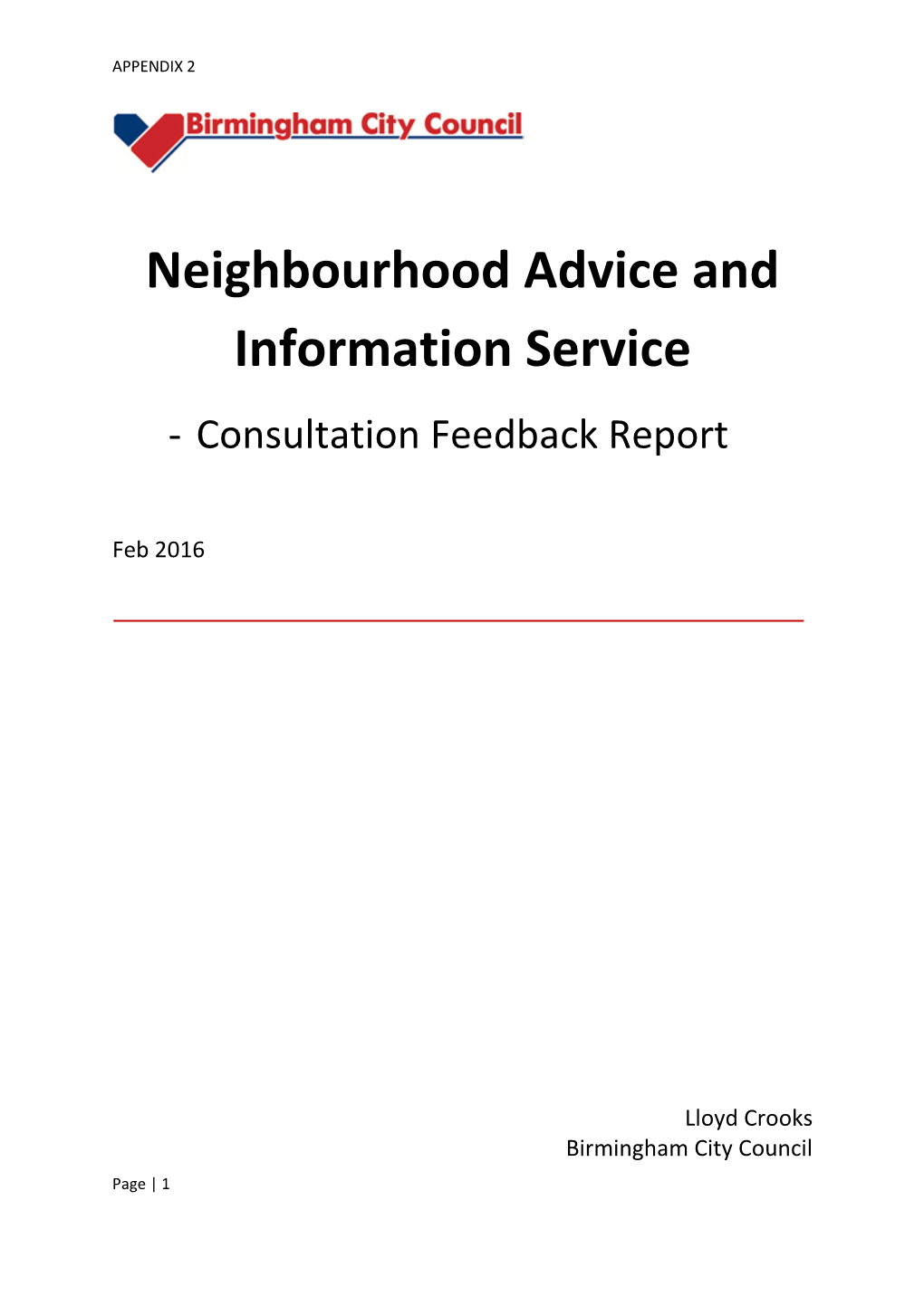 Neighbourhood Advice and Information Service - Consultation Feedback Report