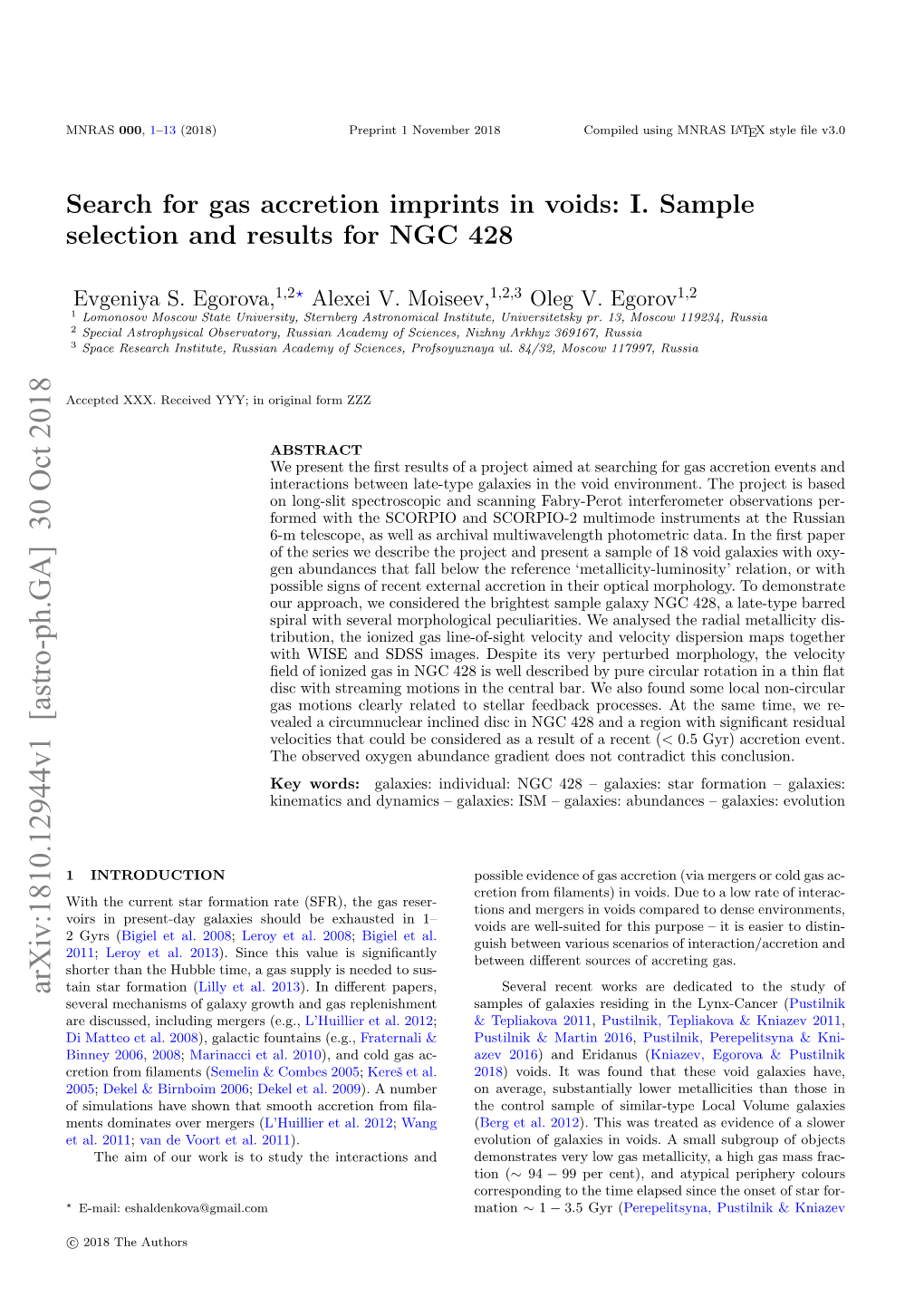 Search for Gas Accretion Imprints in Voids: I. Sample Selection and Results for NGC 428