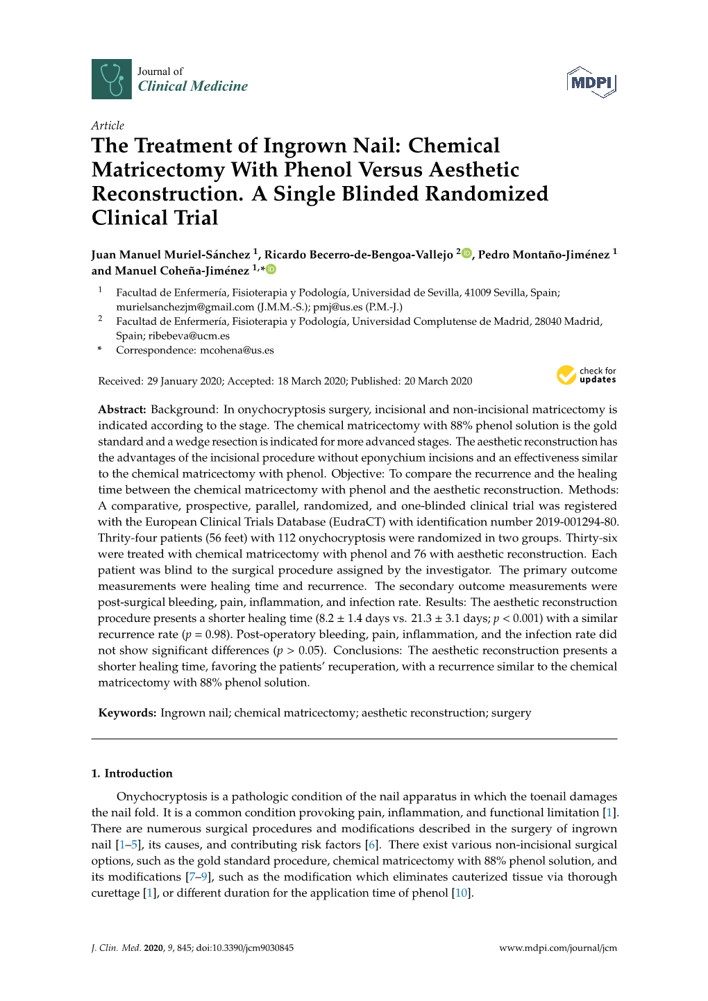 Chemical Matricectomy with Phenol Versus Aesthetic Reconstruction. a Single Blinded Randomized Clinical Trial