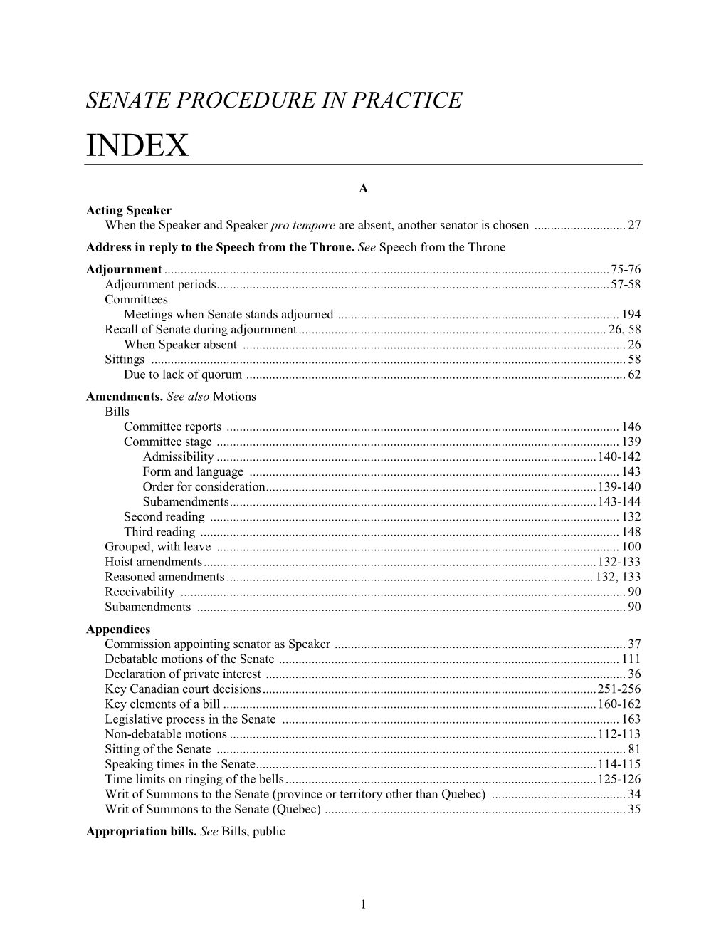 Senate Procedure in Practice Index