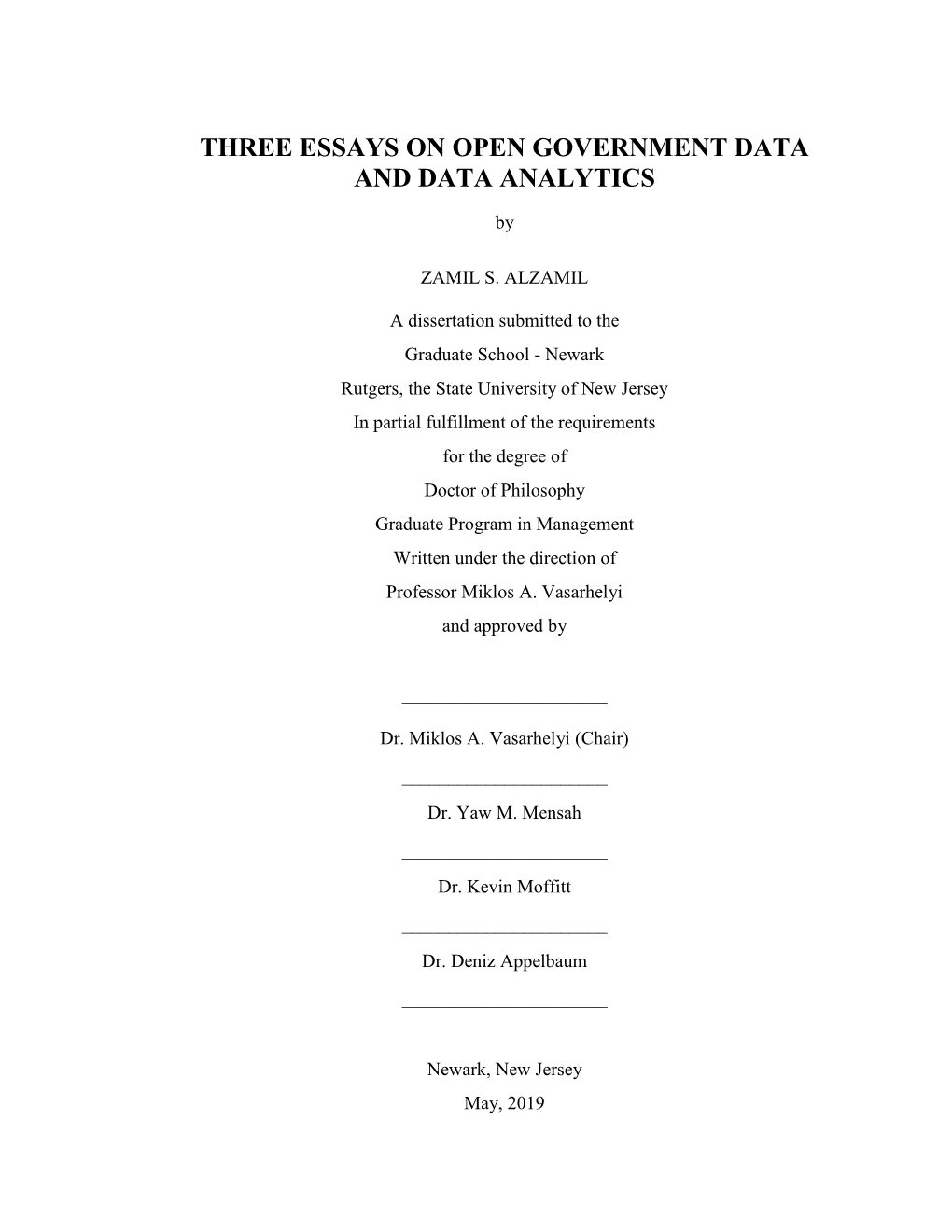 Three Essays on Open Government Data and Data Analytics