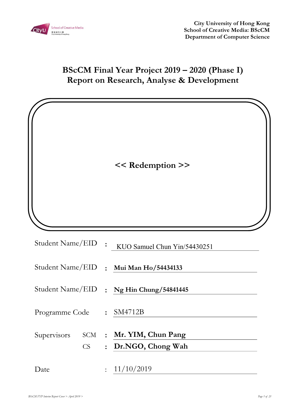 Bsccm FYP Proposal Cover