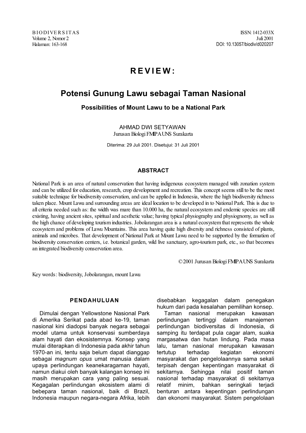 Potensi Gunung Lawu Sebagai Taman Nasional