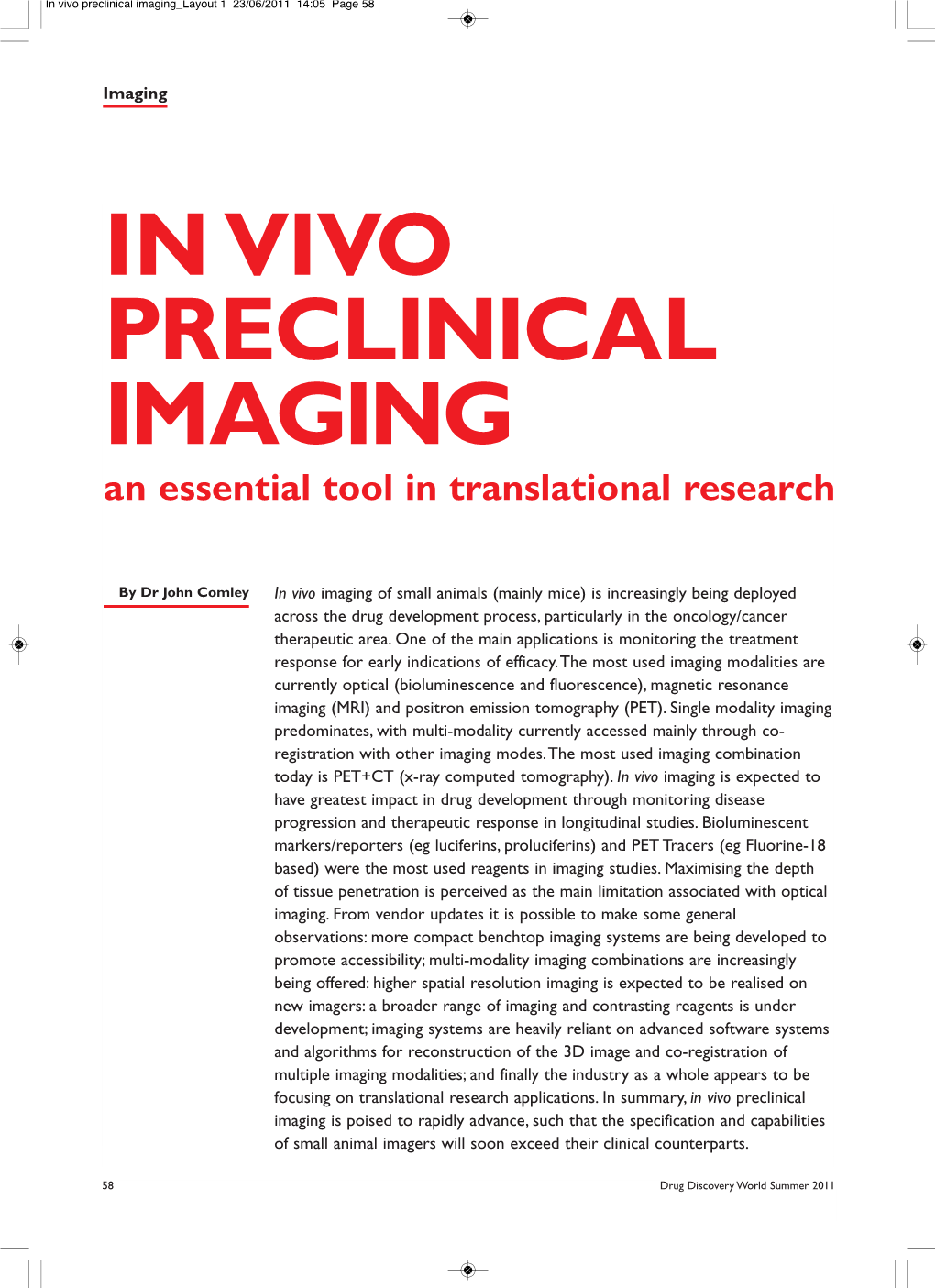 In Vivo Preclinical Imaging Layout 1 23/06/2011 14:05 Page 58