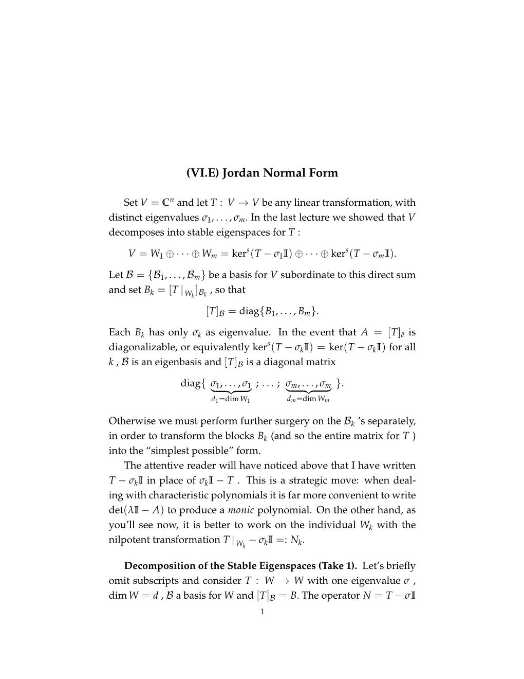 (VI.E) Jordan Normal Form