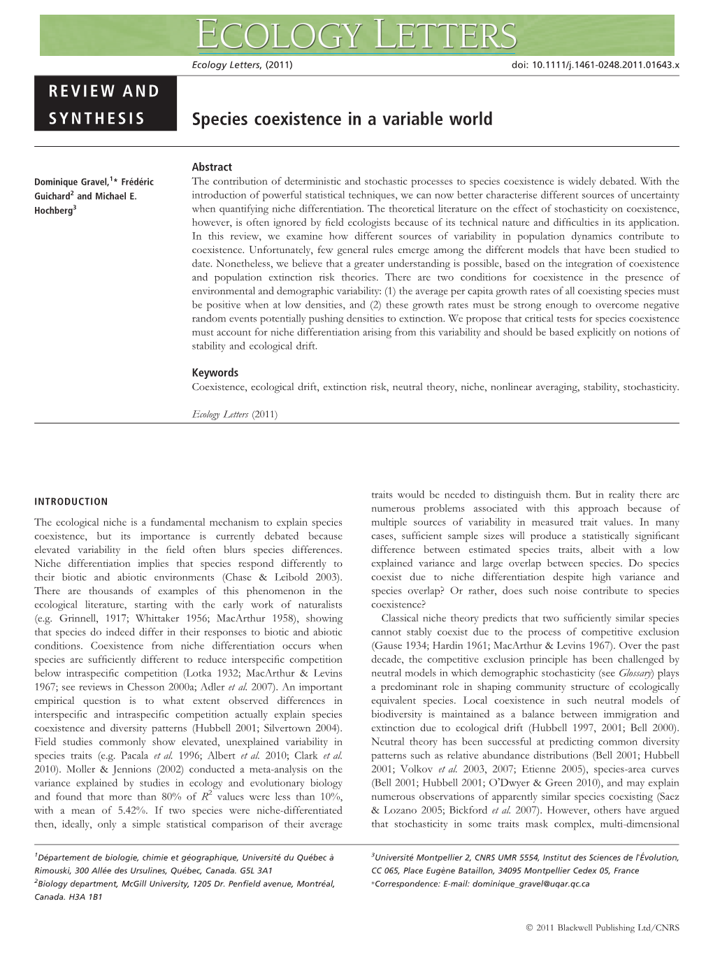 Species Coexistence in a Variable World