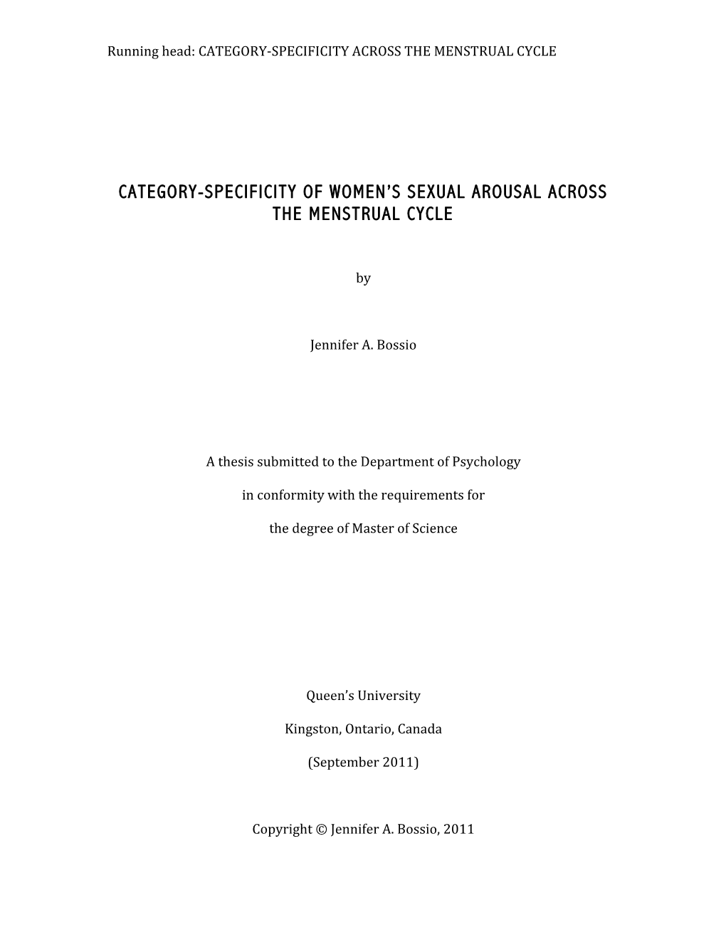 Category-Specificity of Women's Sexual Arousal