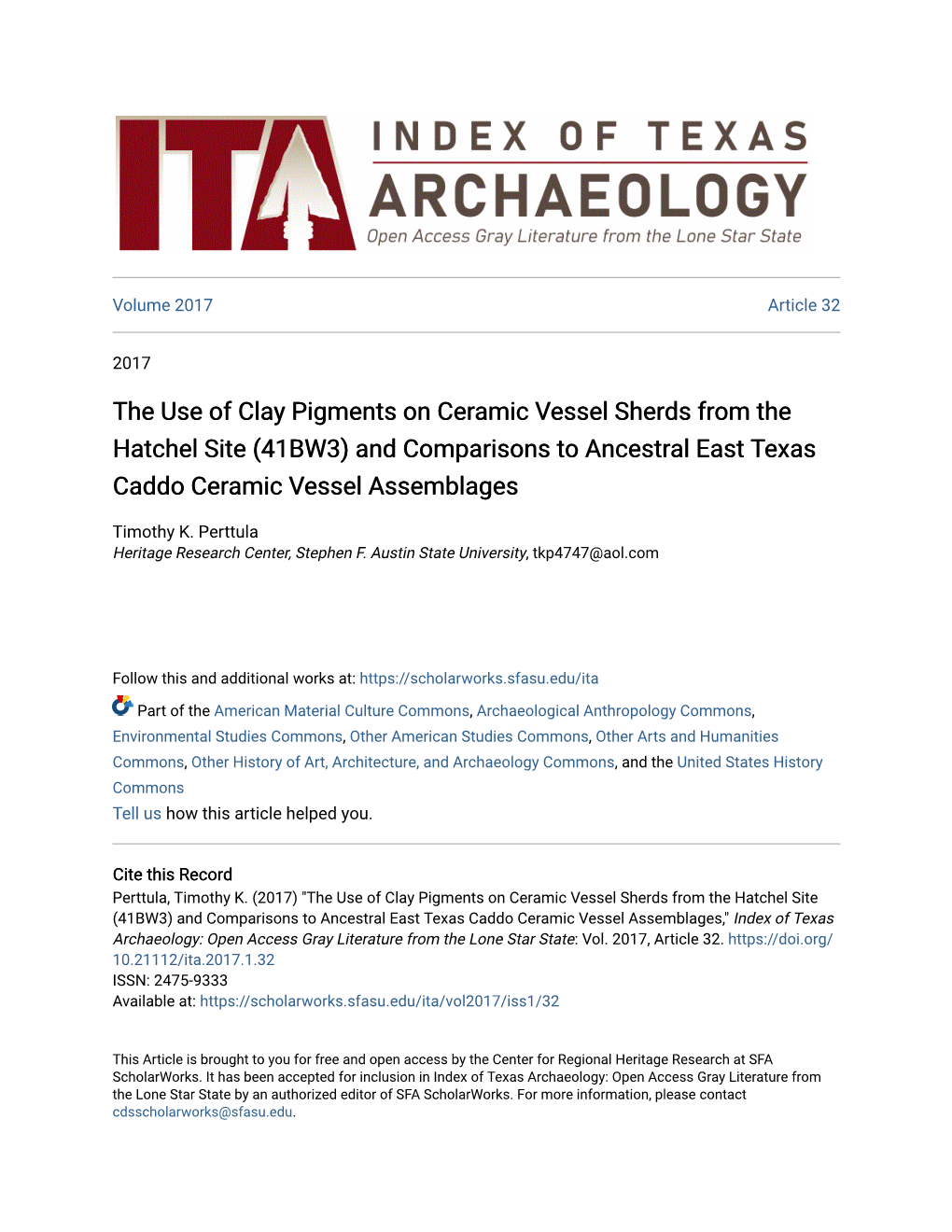 The Use of Clay Pigments on Ceramic Vessel Sherds from the Hatchel Site (41BW3) and Comparisons to Ancestral East Texas Caddo Ceramic Vessel Assemblages