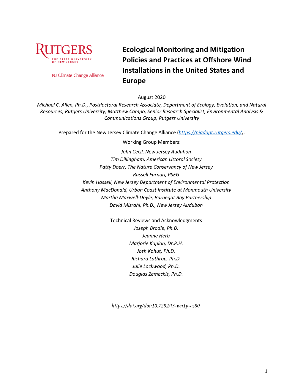 Ecological Monitoring and Mitigation Policies and Practices at Offshore Wind Installations in the United States and Europe