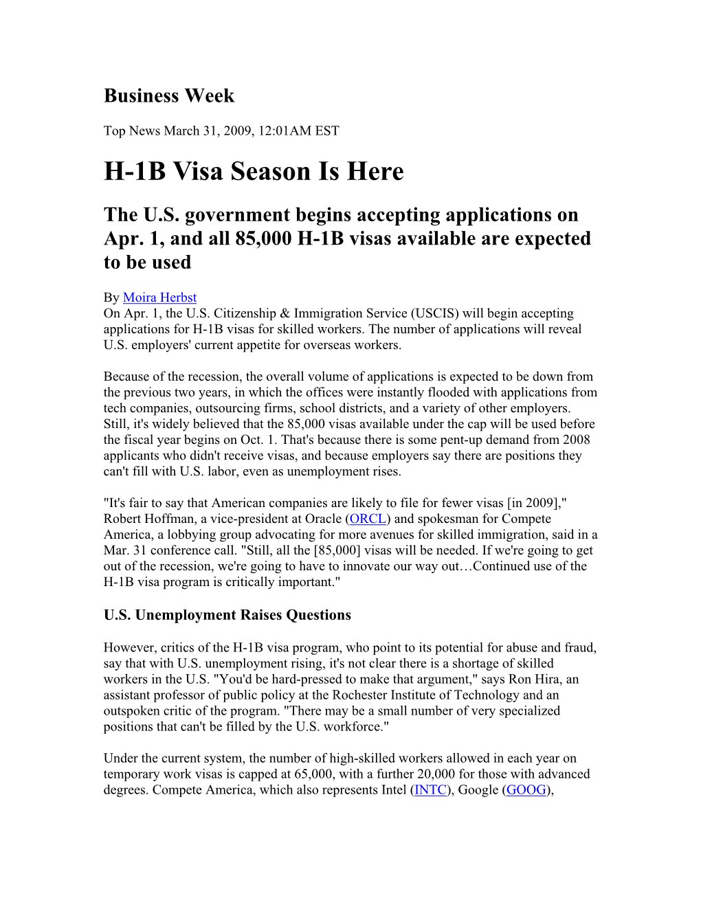 H-1B Visa Season Is Here the U.S
