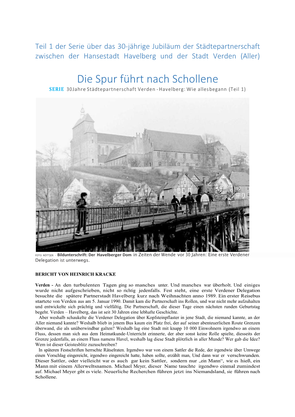 Die Spur Führt Nach Schollene SERIE 30 Jahre Städtepartnerschaft Verden - Havelberg: Wie Alles Begann (Teil 1)