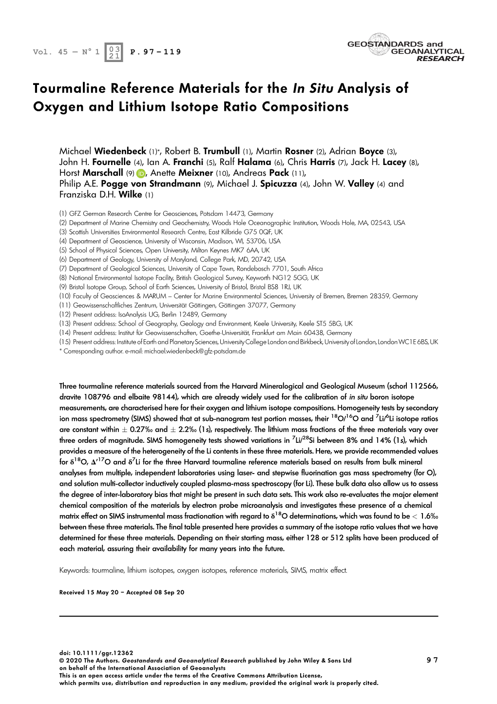 Tourmaline Reference Materials for the in Situ Analysis of Oxygen and Lithium Isotope Ratio Compositions