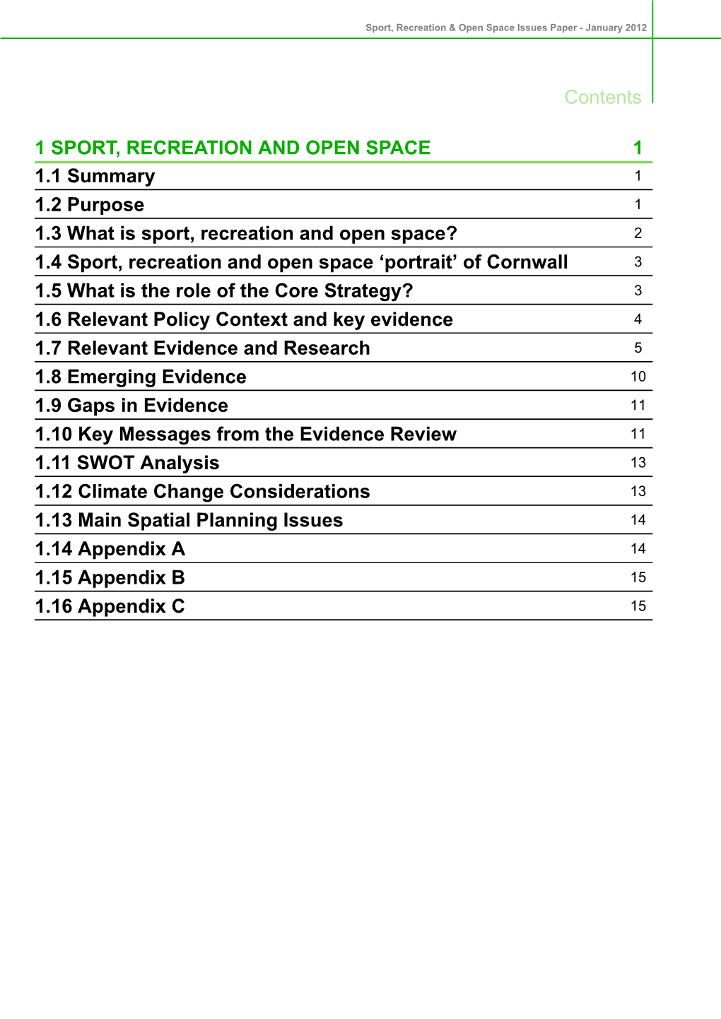 Sport, Recreation & Open Space Issues Paper