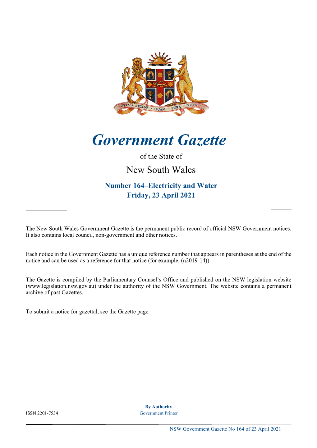 Government Gazette No 164 of Friday 23 April 2021