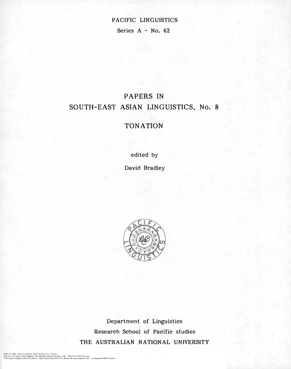 Papers in Southeast Asian Linguistics No. 8: Tonation