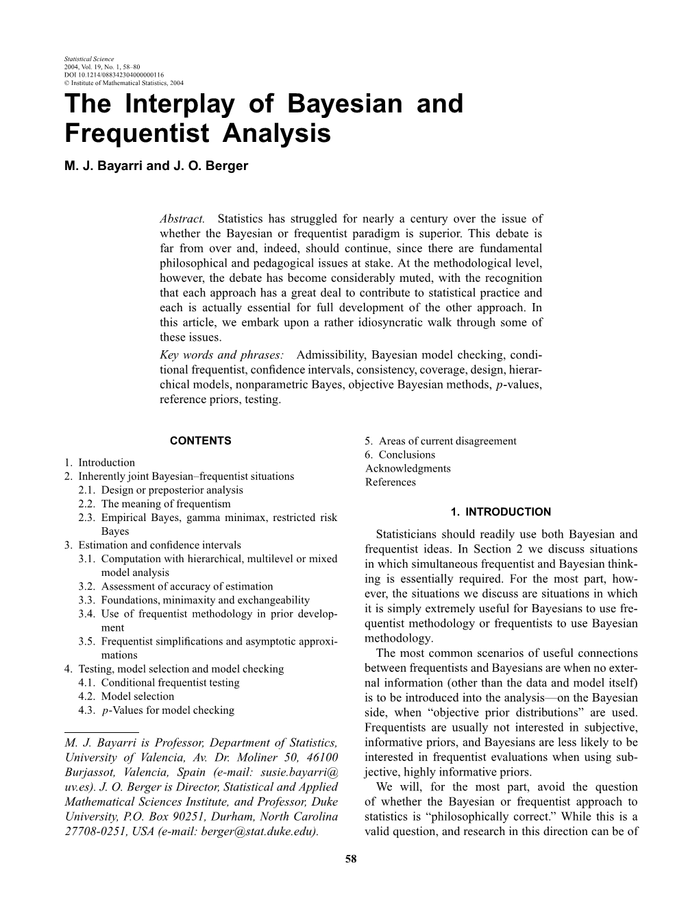 The Interplay of Bayesian and Frequentist Analysis M.J.Bayarriandj.O.Berger