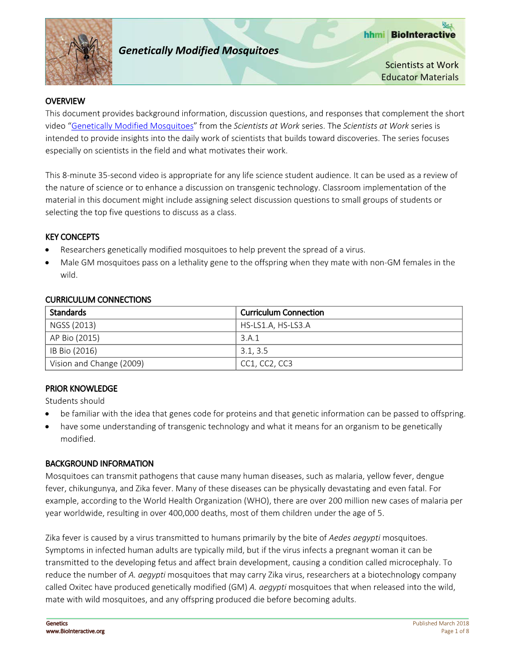 Genetically Modified Mosquitoes Educator Materials